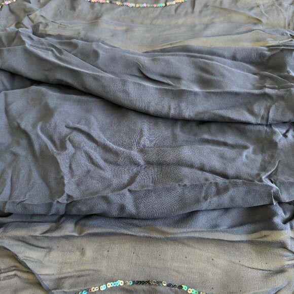 Sue Wong Scarf Shawl Navy Blue White Beaded 100 Silk Long Large Runner Chiffon 1 - Picture 14 of 16